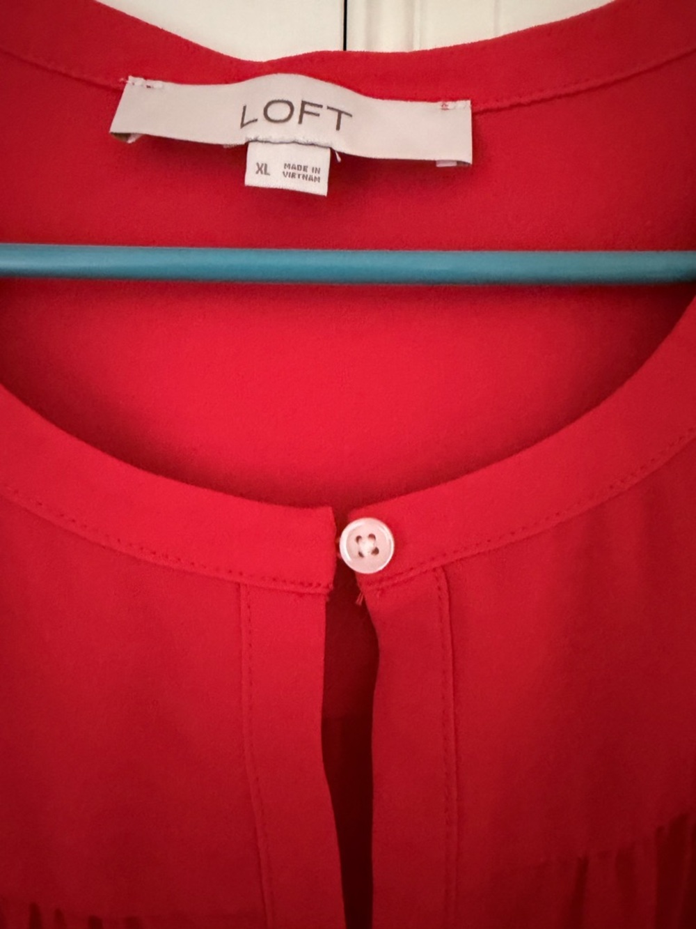 LOFT Red Ruffle Sleeve Keyhole Top - Picture 2 of 5